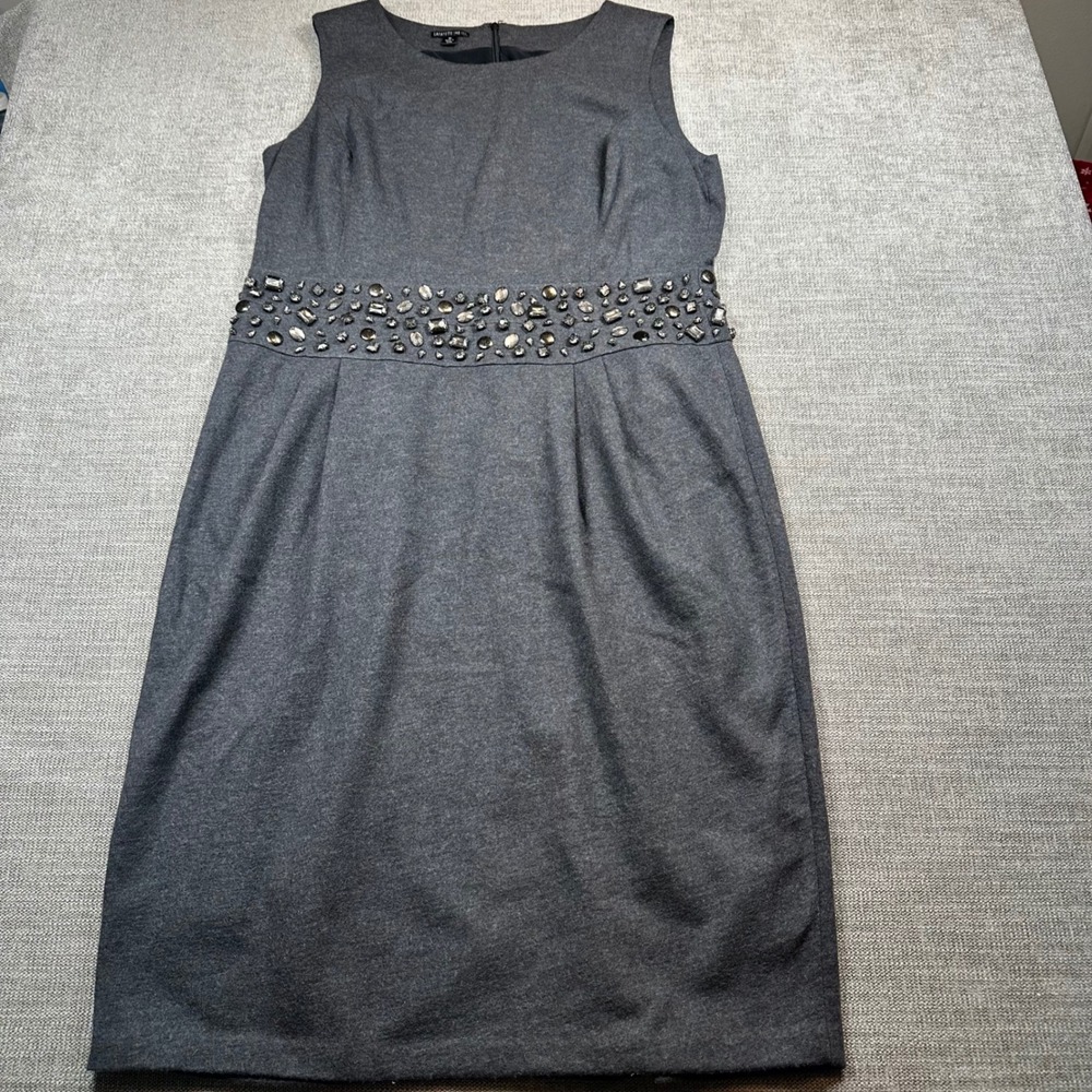 Lafayette 148 Sheath Dress Womens 16 Gray Embellished Waist Sleeveless